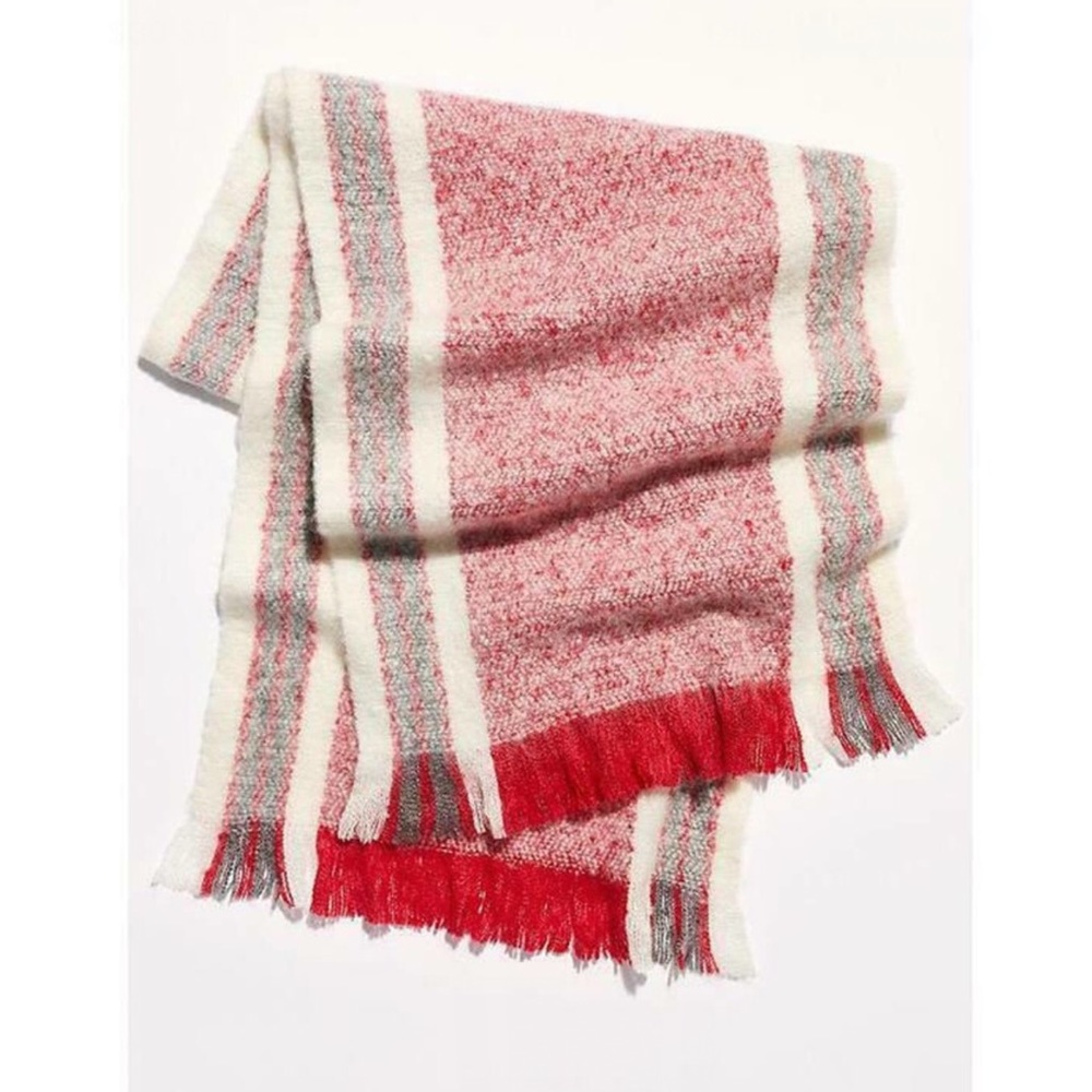 Free People Brushed Racer Stripe Blanket Scarf Red